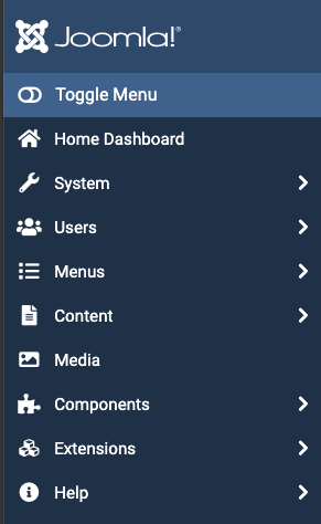 Joomla 4 Control Panel menu
